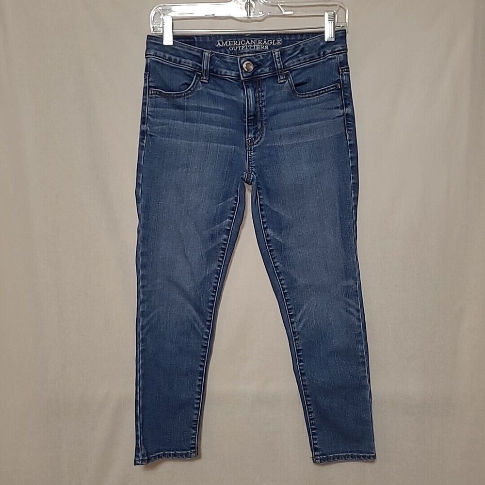 American Eagle Jeans Womens 4 Super Stretch Hi Rise Jegging Crop Medium Wash